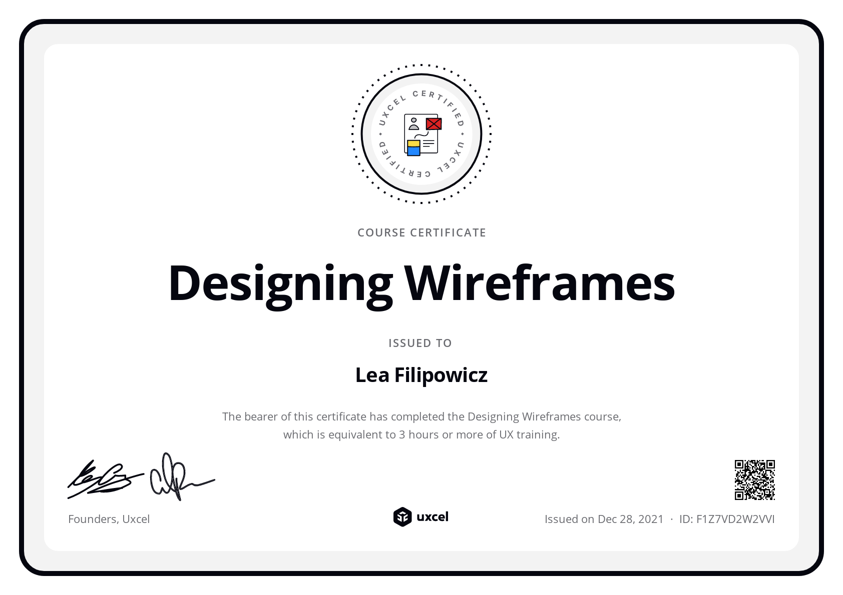 Lea Filipowicz's certificate